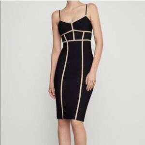 BCBG Maxazria Bodycon Black dress With Nude Piping